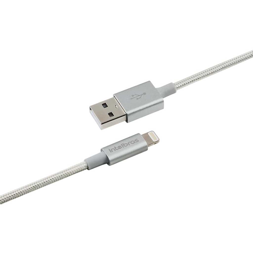 Cabo USB-A para Lightning de 1,5m em Nylon Branco EUAL 15NB Intelbras - detalhe