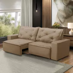 Sofá Retrátil e Reclinável 3 lugares com Molas 2,00m Ana Suede Cappuccino Adonai Estofados