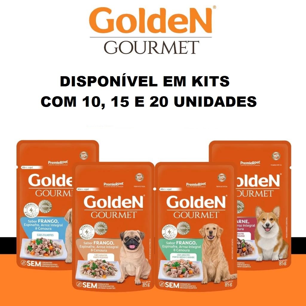 Sachê Golden Gourmet Ração Úmida para Cães 85g kit com 10/15/20 Unidades - PROMO