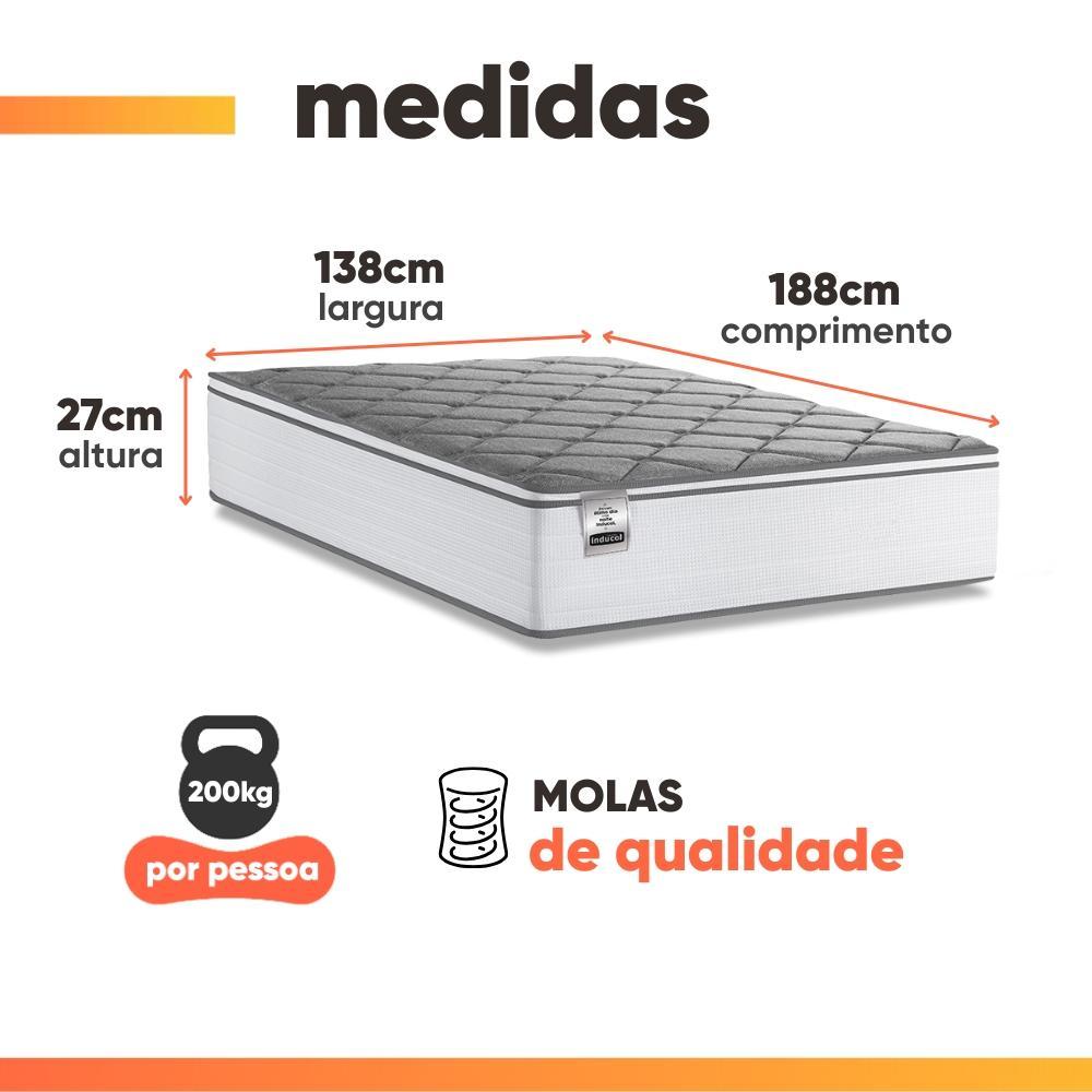 Detalhes do Colchão Casal Molas Com Pillow Max Force 138x188x27cm Branco/Cinza Inducol - Suporta Até 200 Kg