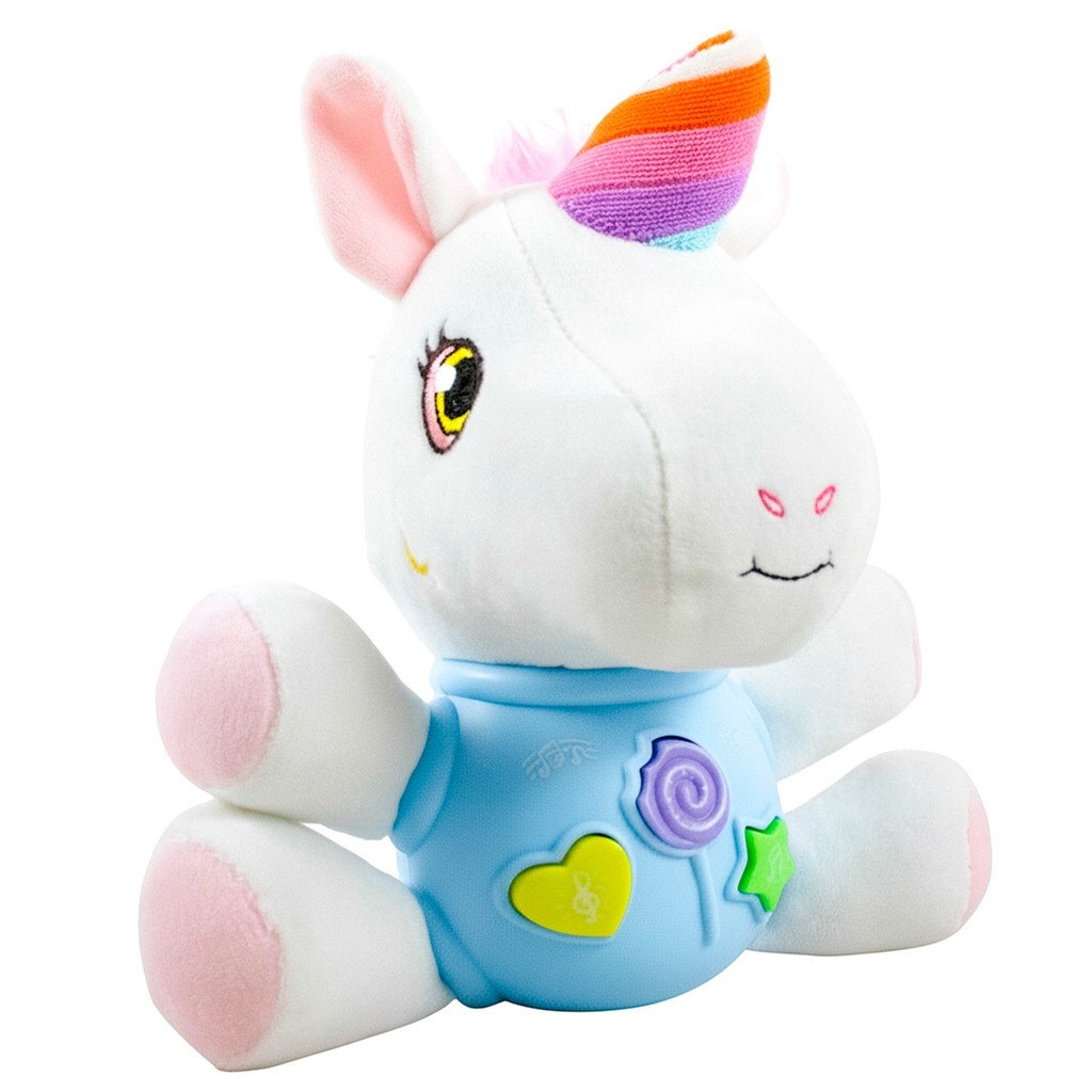 Unicórnio De Pelúcia Infantil Bebê Fofinho 22 cm Decorativo Com Luzes E Sons - Art Brink