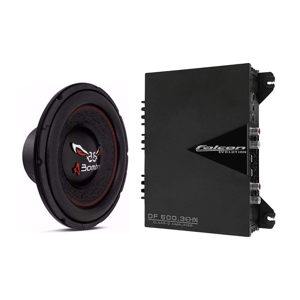 Kit Alto Falante Subwoofer Bomber Bicho Papão 12” 600W + Amplificador Falcon DF600.3EHX
