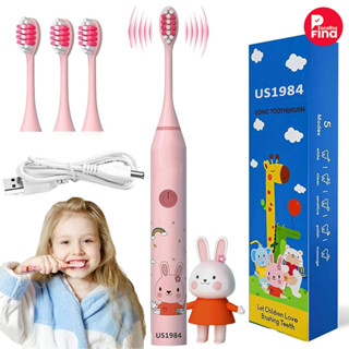 Escova dental elétrica sônica bebê 1 a 3 anos impermeável cerdas macias que não machucam 4 cabeças em Oferta na Shopee