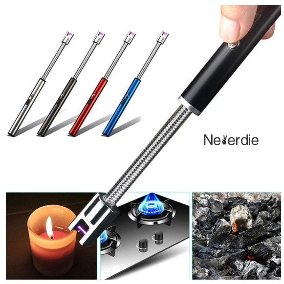 Isqueiro Elétrico Longo com Mola - Ideal para Vela, Fogão a Gás e Carvão (Várias Cores)