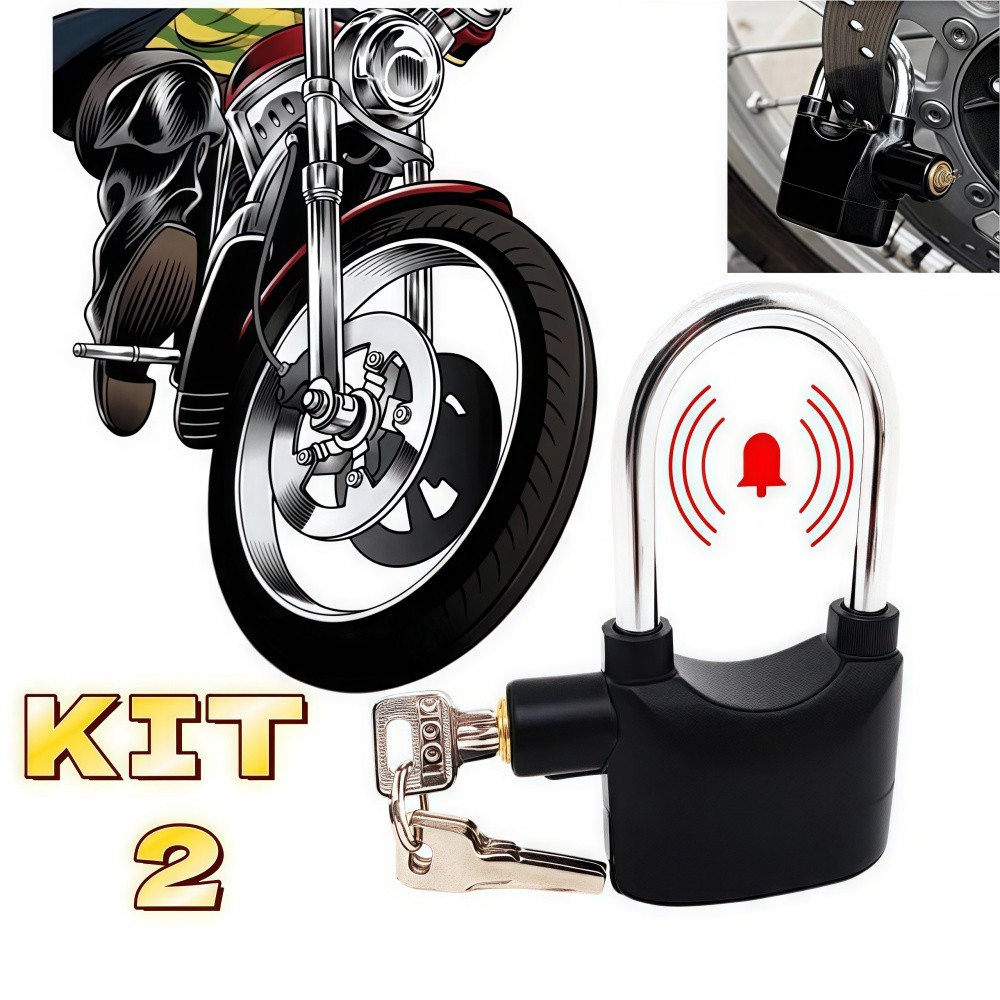 Cadeado antifurto para motocicleta com alarme sonoro Bateria pré-instalada