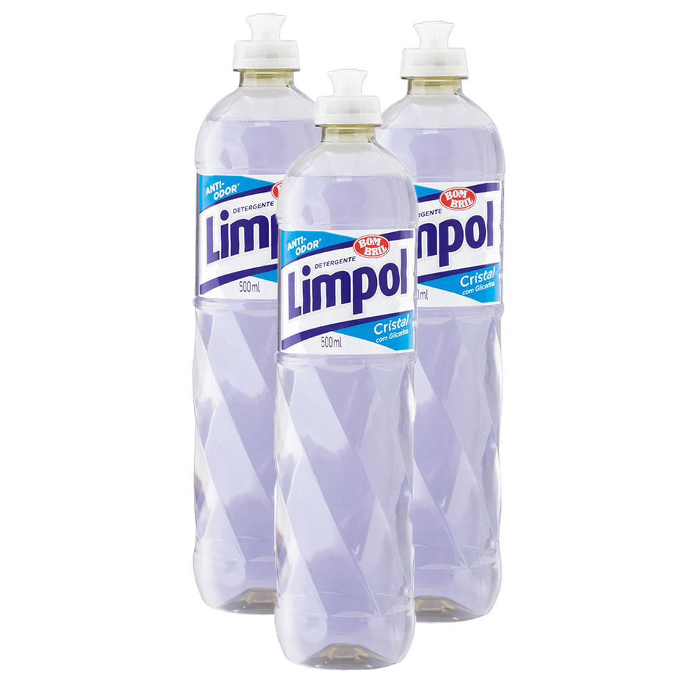 Kit 3 Detergente Líquido Bombril Limpol Cristal 500ml