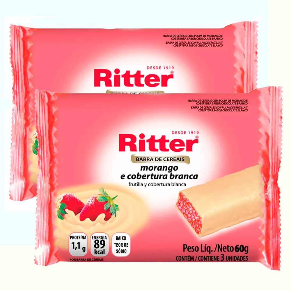 Kit 2 Barra de Cereais Ritter Morango e Cobertura Branca com 3 Unidades de 20g cada