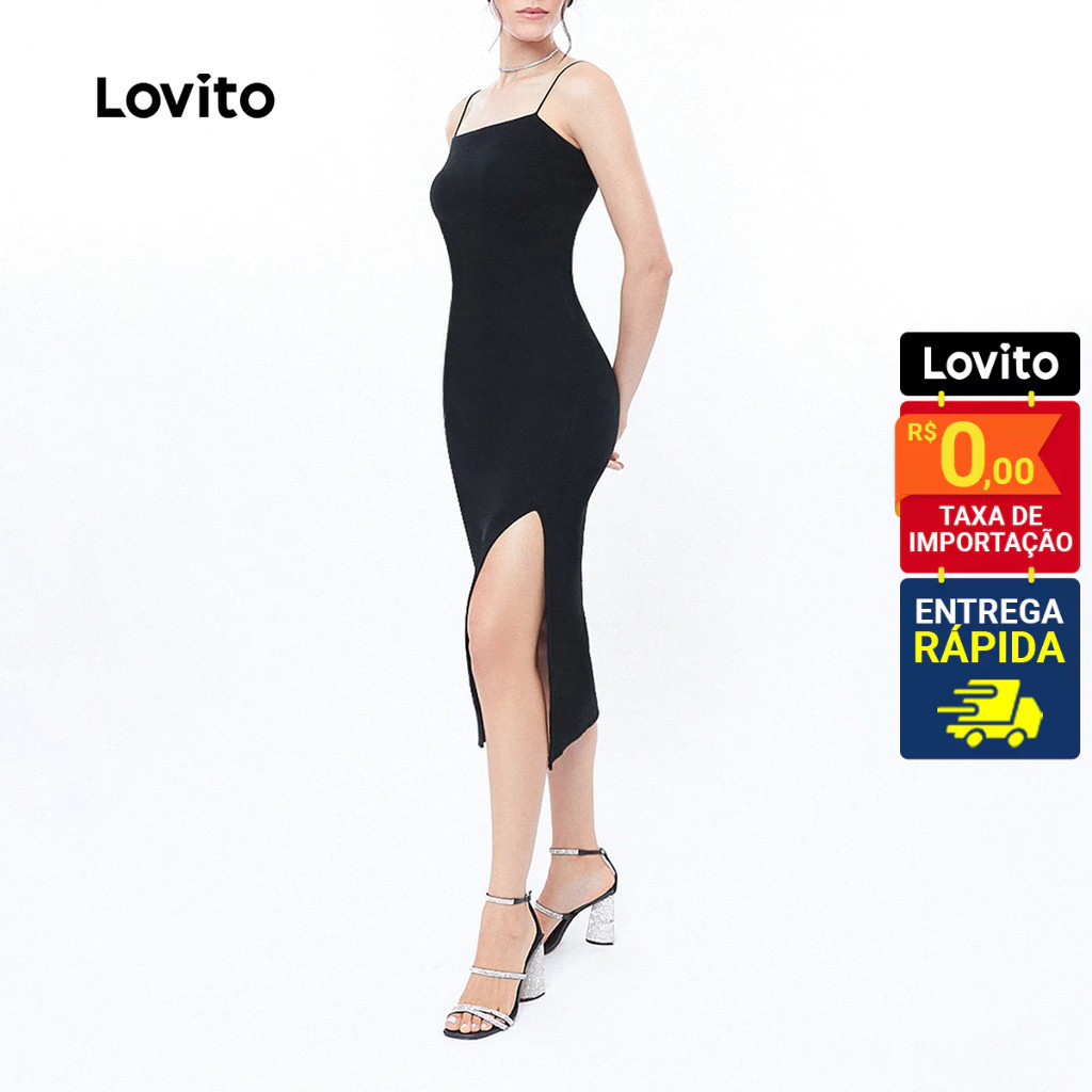 Lovito Vestido Tubo Sem Mangas Com Fenda Liso Basico Feminino LB220BRL249 em Oferta na Shopee