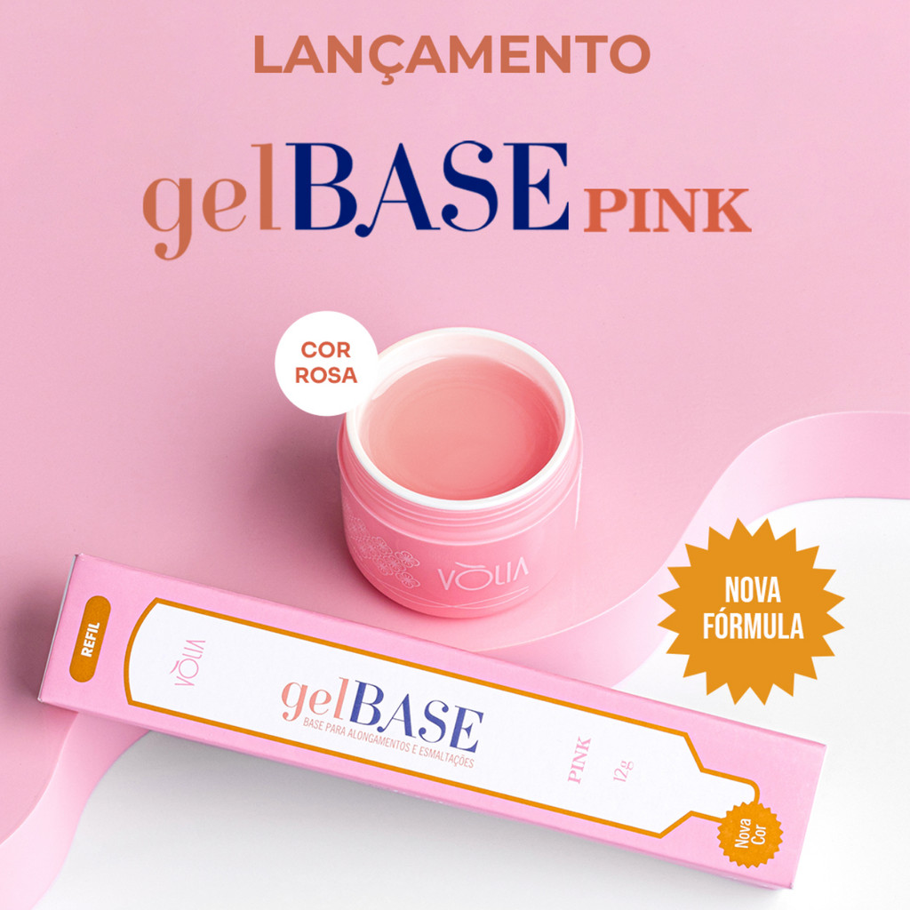 Refil Gel Base Pink Vòlia 12g Alta Adesão Blindagem e Alongamento Profissional Sachê