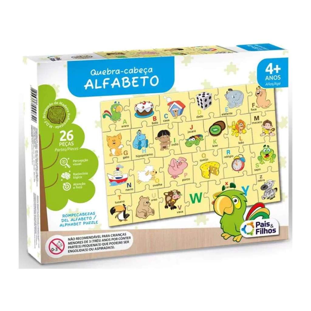 Quebra-Cabeça Alfabeto Em Madeira 26 Peças Pais e Filhos - 7322-1 em Oferta na Shopee