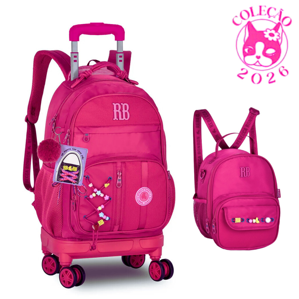 Kit Mochila de Rodinhas 360º Com par de Cadarços e Lancheira Rebecca Bonbon Beaded Fun