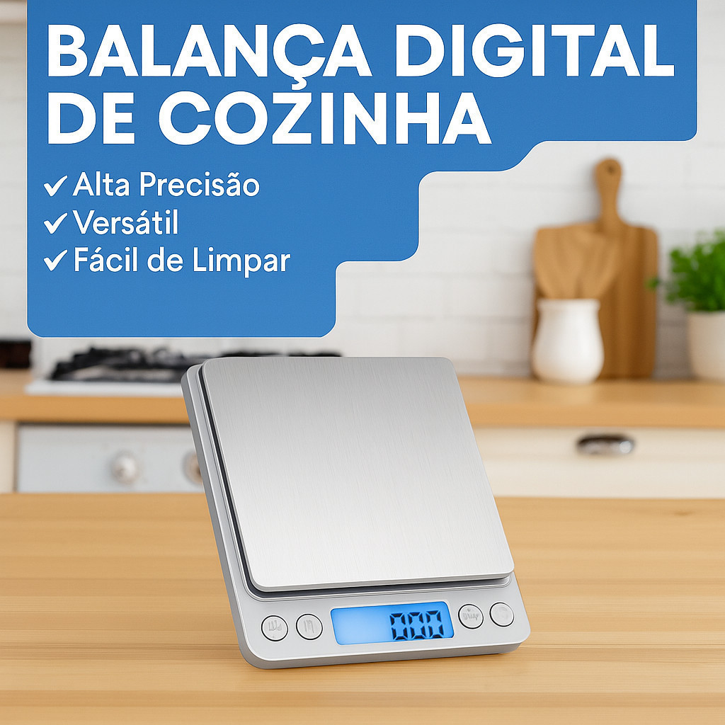 Mini Balança Digital de Cozinha Precisão 0,1g Até 3kg Alta Precisão Inox