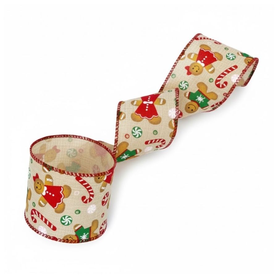 Fita Aramada Decorada de Natal - GingerBread com Roupa - 6,3cm x 2,74m - 1 unidade - Rizzo