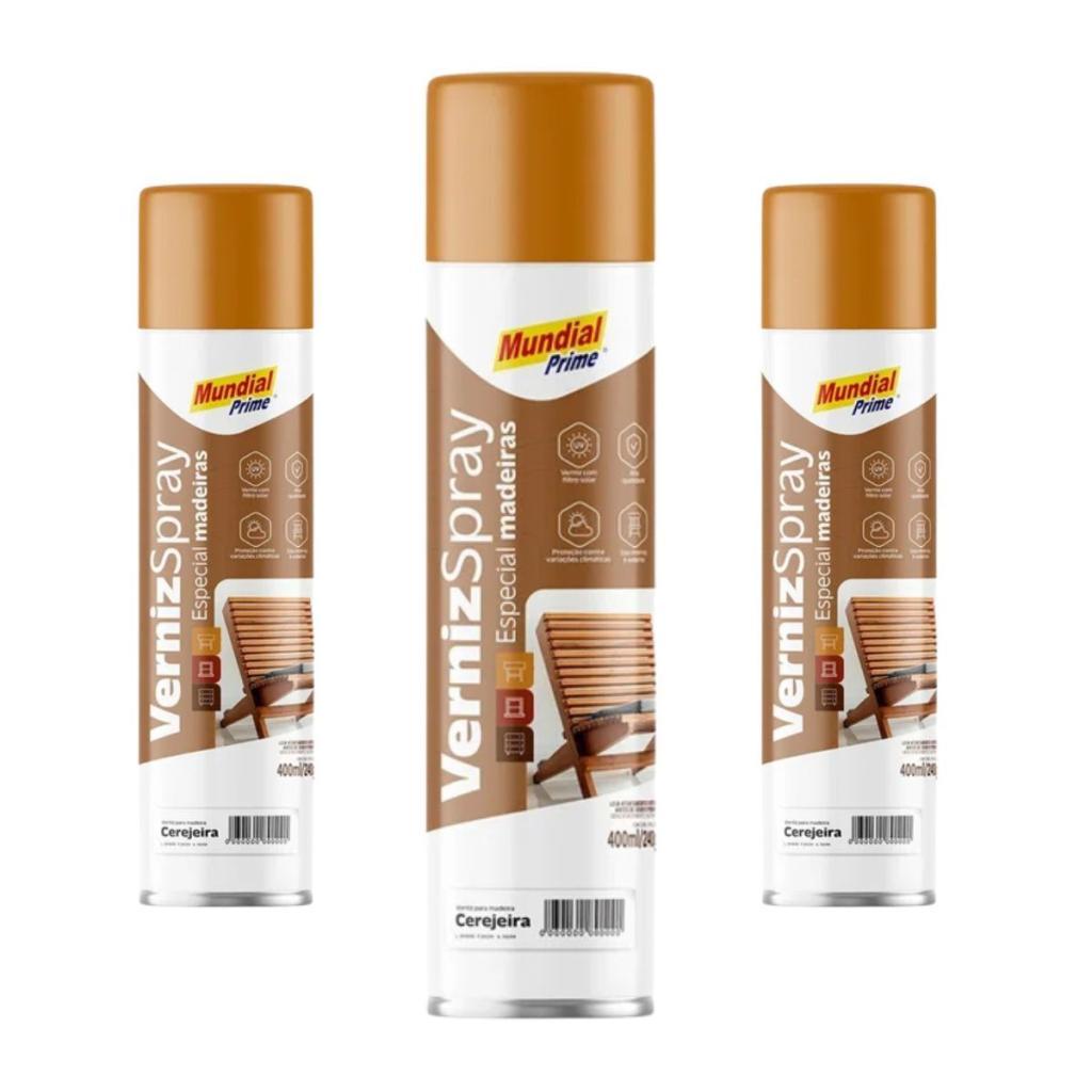 Kit 3 Verniz De Madeira Spray Cerejeira 400ml Proteção UV
