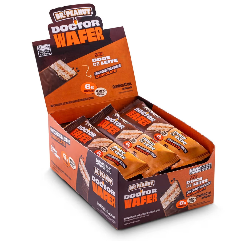 Doctor Wafer Display Com 12 Unidades De 25g Sabor Doce De Leite Dr Peanut