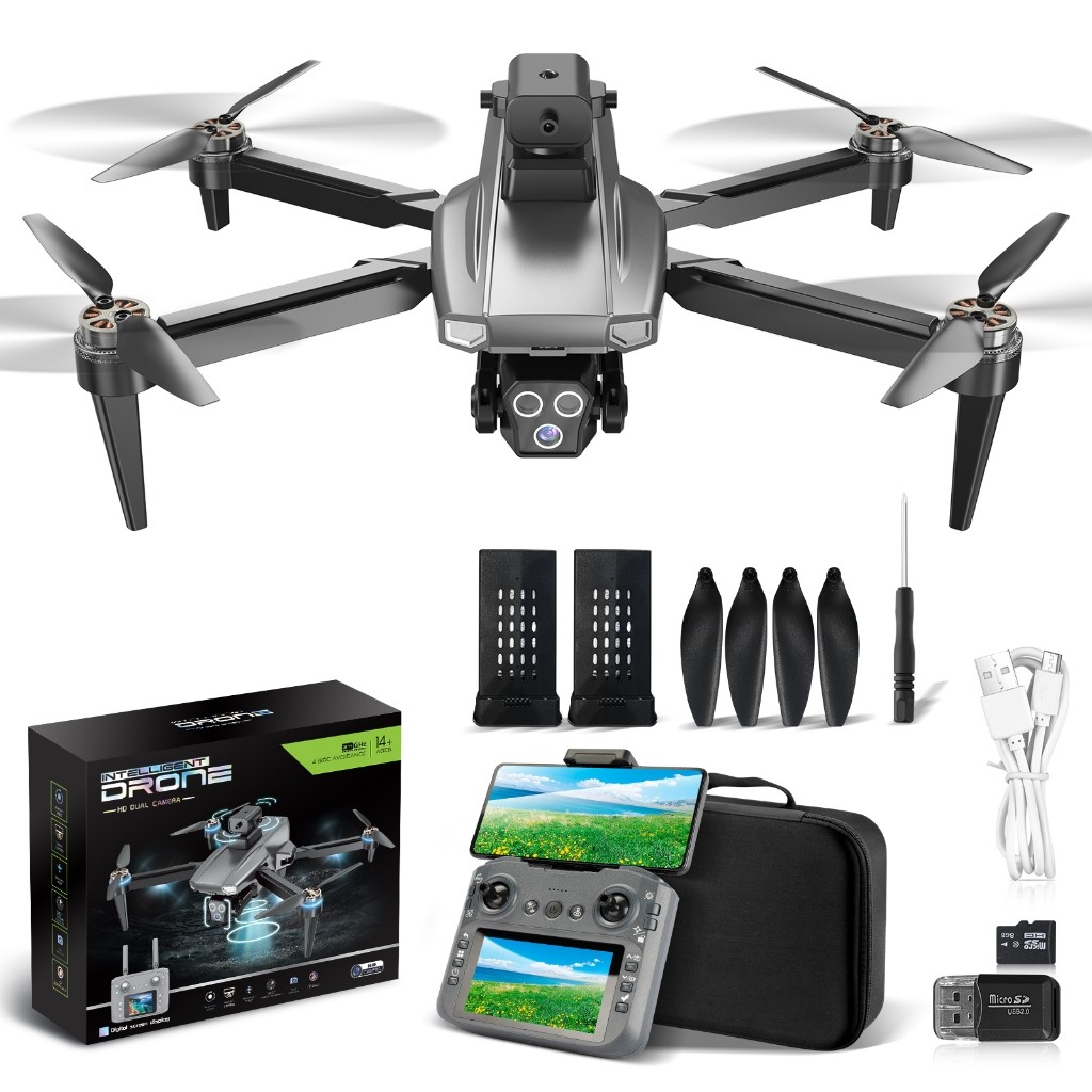 Drone Dobrável Câmera 4K Ultra HD Evitação de Obstáculos 360°, Controle com Tela, 2 Baterias , Fotografia Aérea Estável