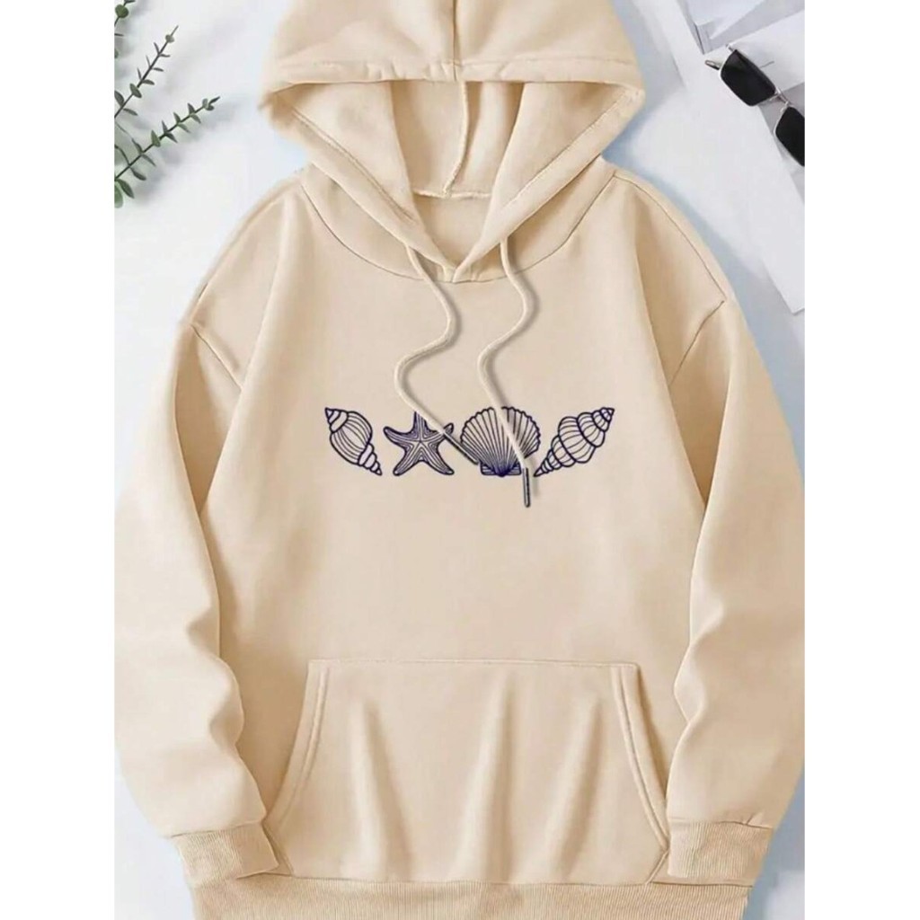 Blusa De Frio Moletom Streetwear Casual Conchas Estrela Do Mar Casaco Vintage Blogueira Tumblr