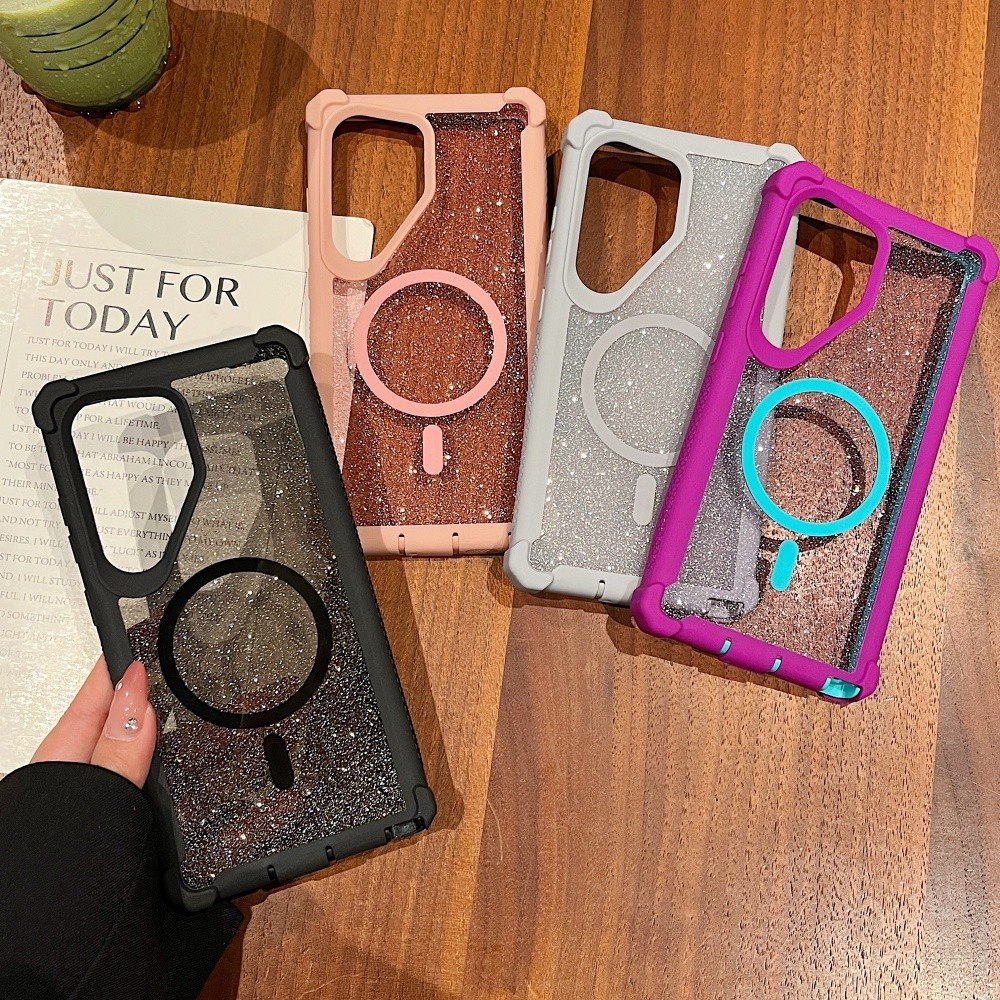 Capa De Telefone Magnética Forte Transparente N52 Com Glitter Para Samsung Galaxy Note 20 S21 S22 S23 S24 S25 Ultra Plus