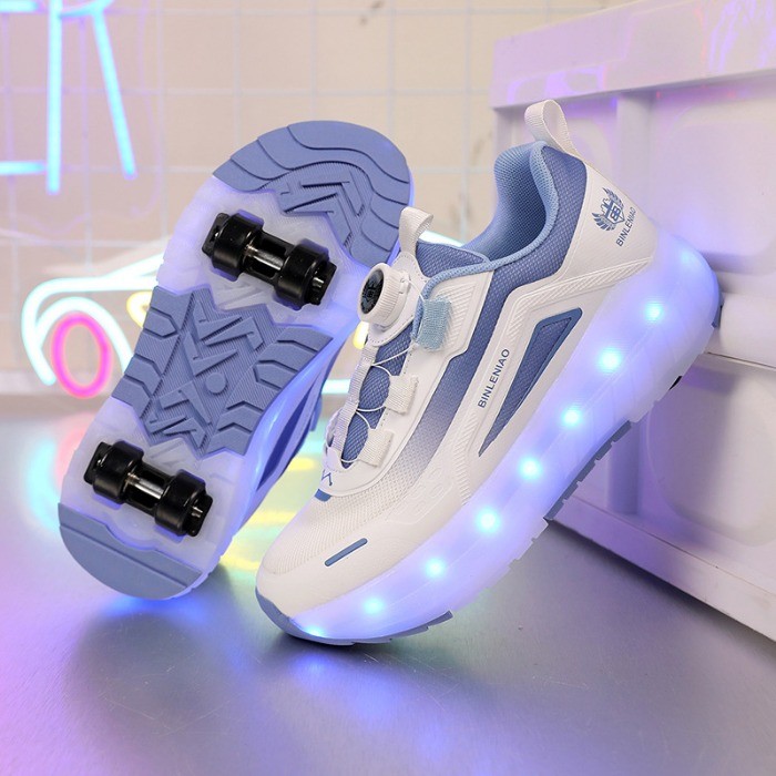 Runaway sapatos meninos de quatro rodas crianças carregando luminoso deformado patins tecnologia preta estudante meninas