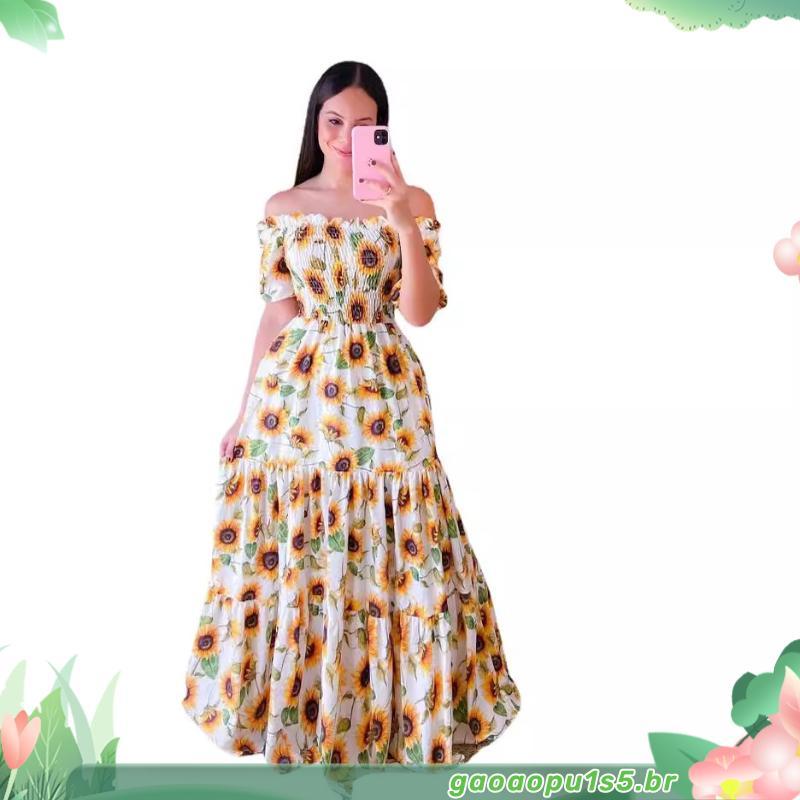 2022 Vestido Longo floral Estampa De Borboleta Girassol Laço-Íris Verão sunset Apósnoon Rosa