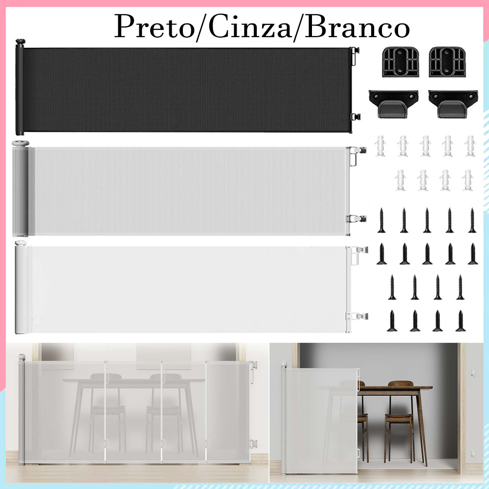 150/300 cm Grade de Proteção Retrátil | Portão Tela de Segurança Cercadinho Pet Bebe | para Escadas, Portas e Ambientes