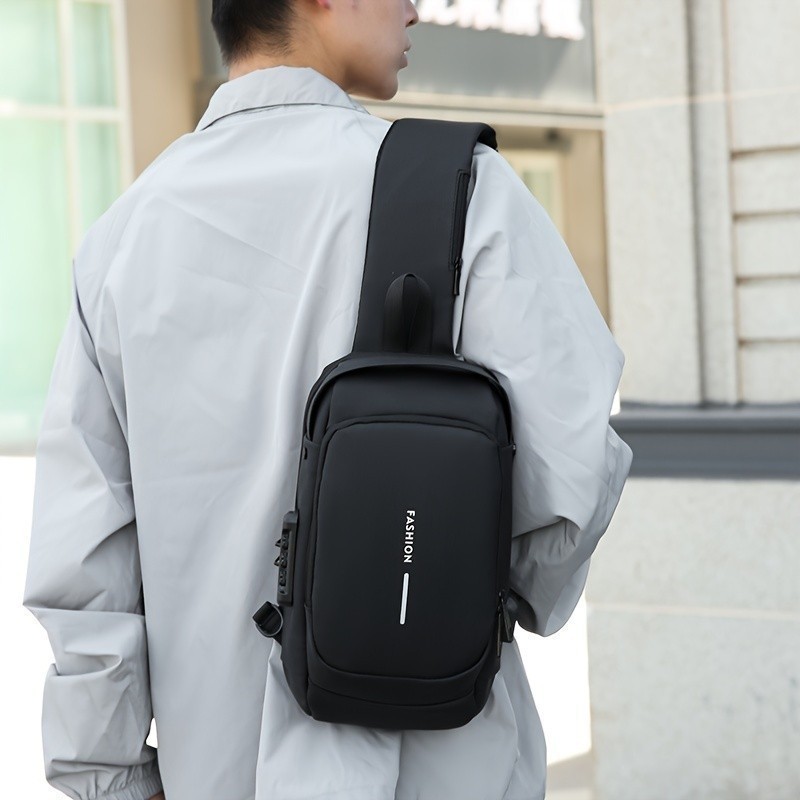 Mochila de Ombro Transversal Compacta Unilateral USB Trava de Código Á prova d'água
