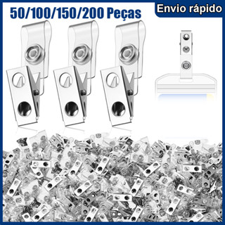 clipes de crachá de metal a granel de dois furos com tiras clipes de jacaré para porta-cartões de identificação em Oferta na Shopee