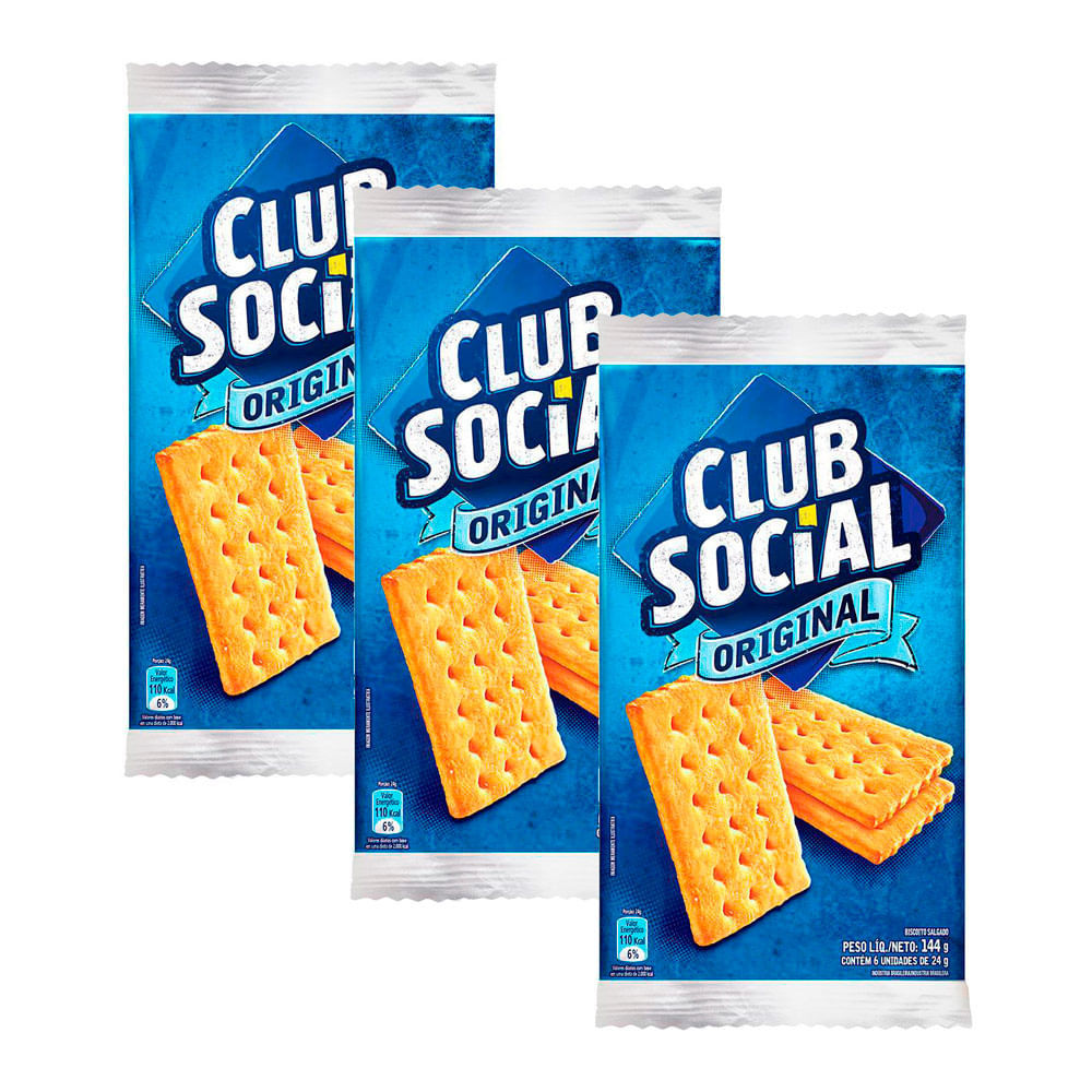 Kit 3 Biscoito Salgado Club Social original multipack 144g em Oferta na Shopee