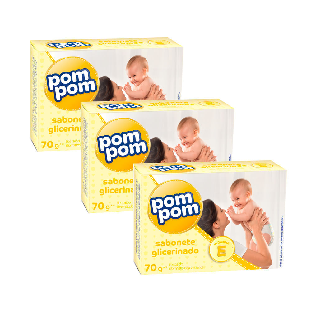 Kit 3 Sabonete em Barra Pom Pom Glicerina 70g