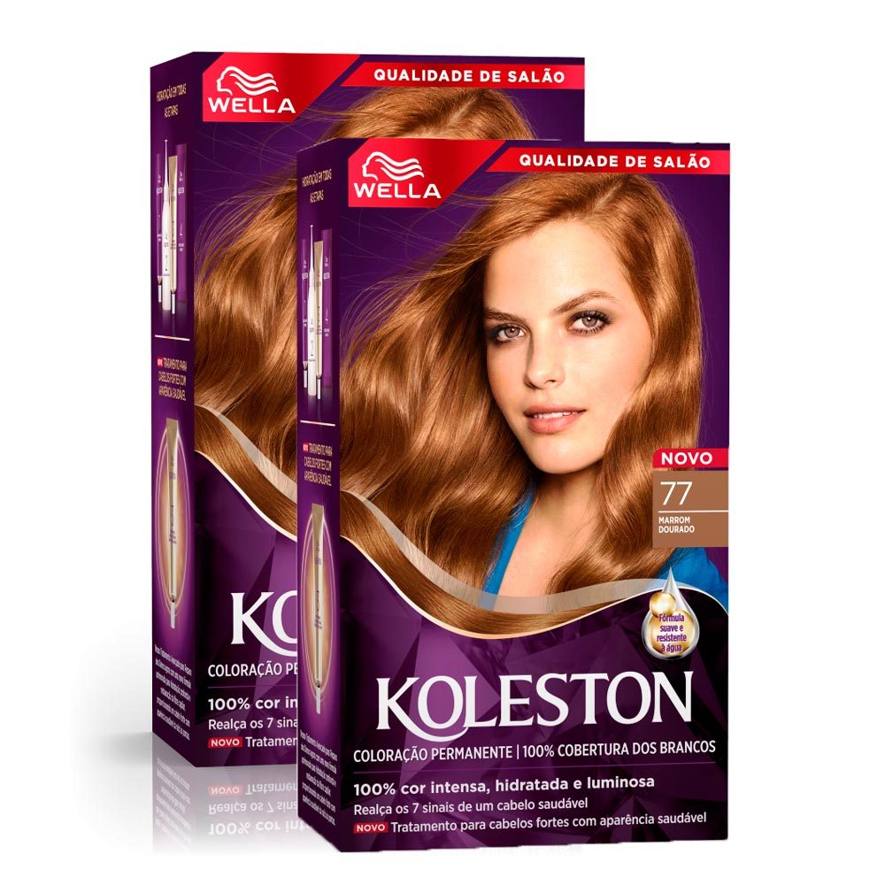 Kit 2 Tinta de Cabelo Koleston Marrom Dourado 77 em Oferta na Shopee