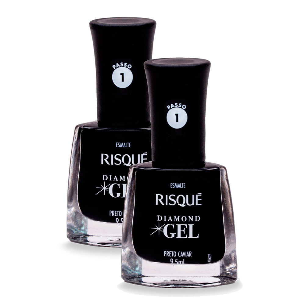 Kit 2 Esmalte Risqué Diamond Gel Preto Caviar Cremoso 9,5ml em Oferta na Shopee