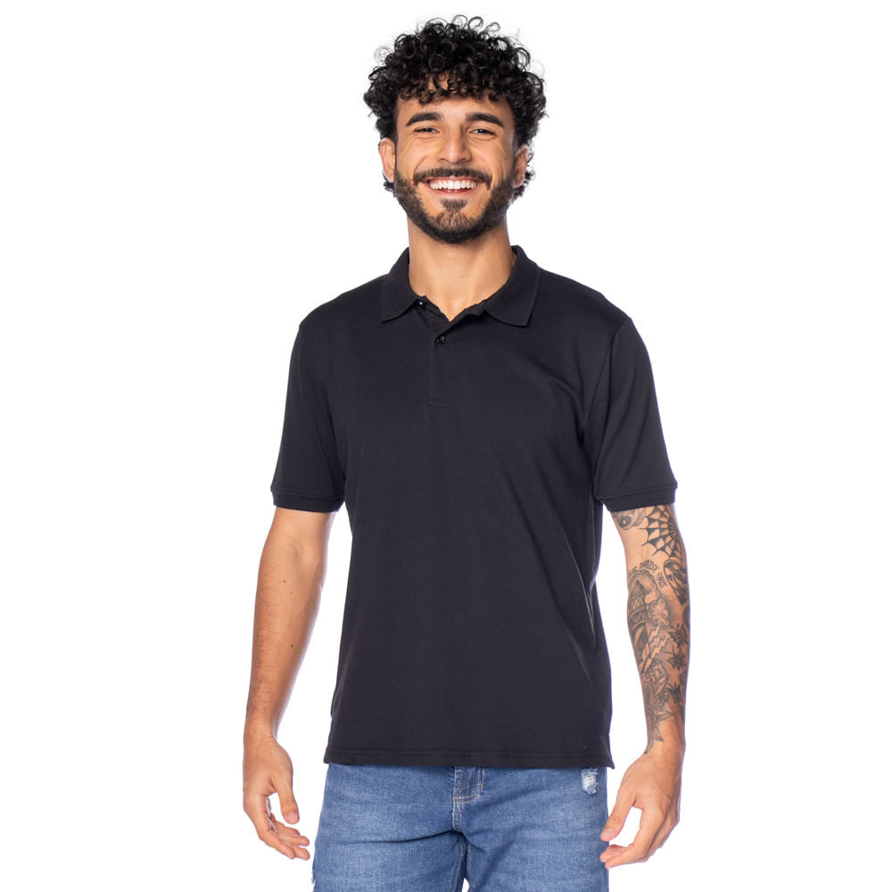 Camisa Polo Masculina Balboa Algodão Pima Básica Preta