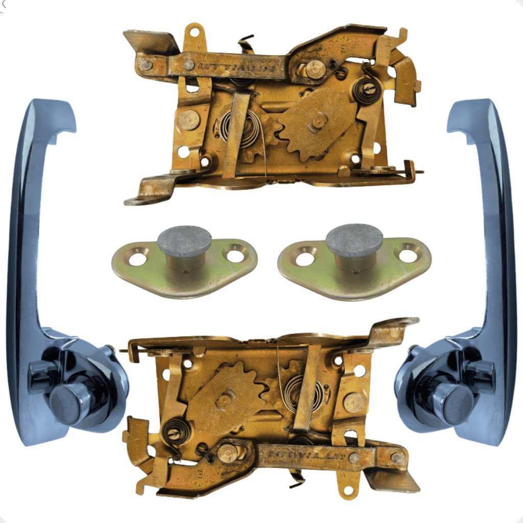 Kit 2 Maçanetas Cromadas + 2 Batentes + 2 Fechaduras Da Porta Ford F1000 F4000 F14000 1972 A 1992