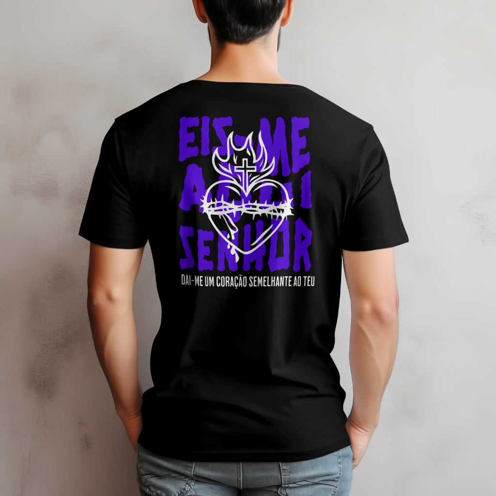 [Camiseta Premium em Algodão Puro]CC Camiseta Jesus Masculina Camisa 30.1 Eisme Aqui Senhor Roxa 100% Algodão