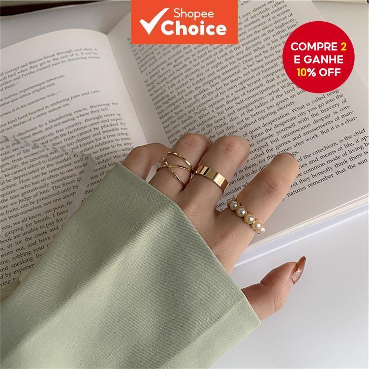 Anel Geométrico De Moda Feminino Ins Simple Temperament Compacto E Pérola Versátil em Oferta na Shopee