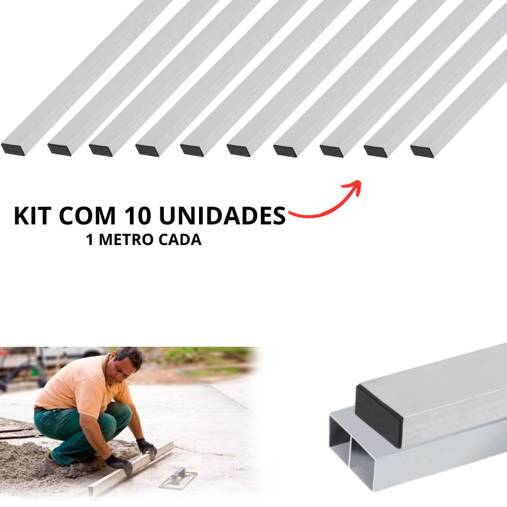 Kit 10 Réguas Alumínio Pedreiro Construção Bitubular Grossa Forte Rebocar Parede