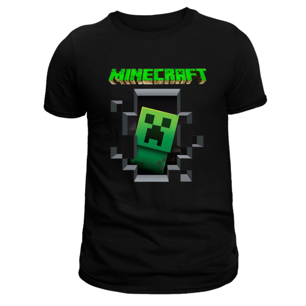 Camiseta camisa blusa Infantil Minecraft Creeper Unissex 100% Algodão