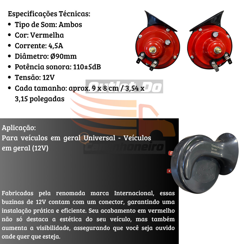 Kit de Buzinas Ar Caracol Vermelha Moto Carro Caminhão — foto 2