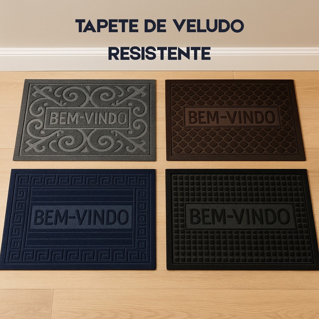 Tapete Veludo Antiderrapante Para Sala Cozinha Entrada Bem-Vindo Macio Decorativo Casa Premium Várias Cores