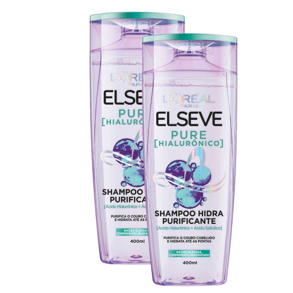 Kit 2 Shampoo L'Oréal Paris Elseve Pure Hialurônico, 400ml em Oferta na Shopee