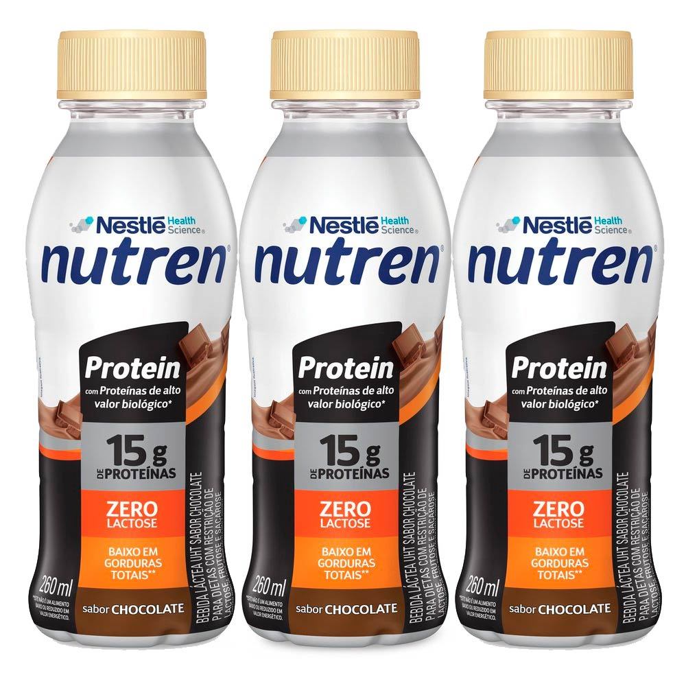 Kit 3 Bebida Láctea Nutren Protein com 15g de Proteínas Sabor Chocolate 260ml em Oferta na Shopee