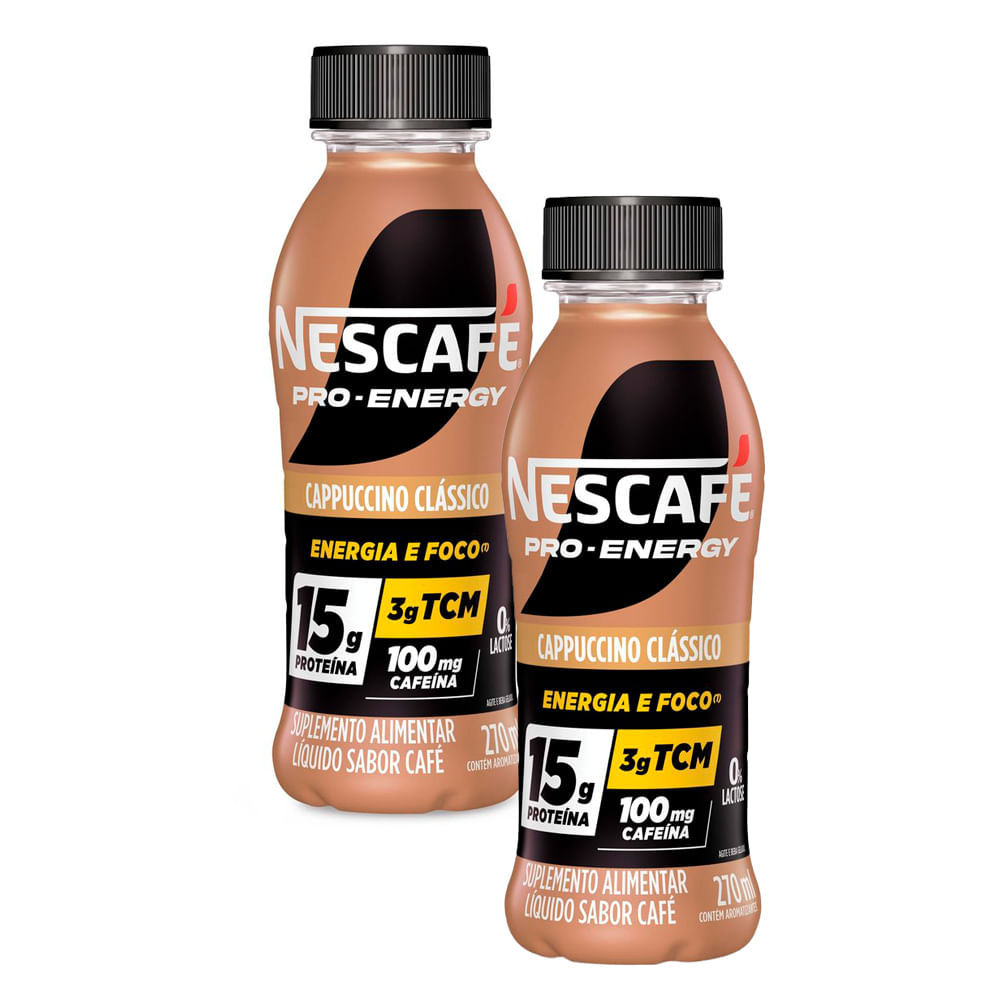 Kit 2 Suplemento Alimentar Nescafé Pro-Energy 15g Proteína Cappuccino Clássico 270ml