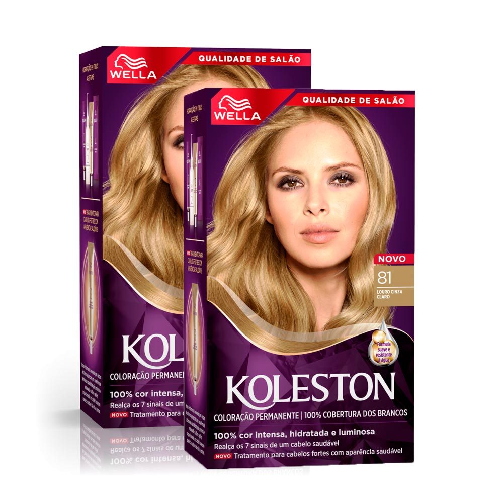 Kit 2 Tintura Creme Koleston Wella Louro Cinza Claro 81 Kit