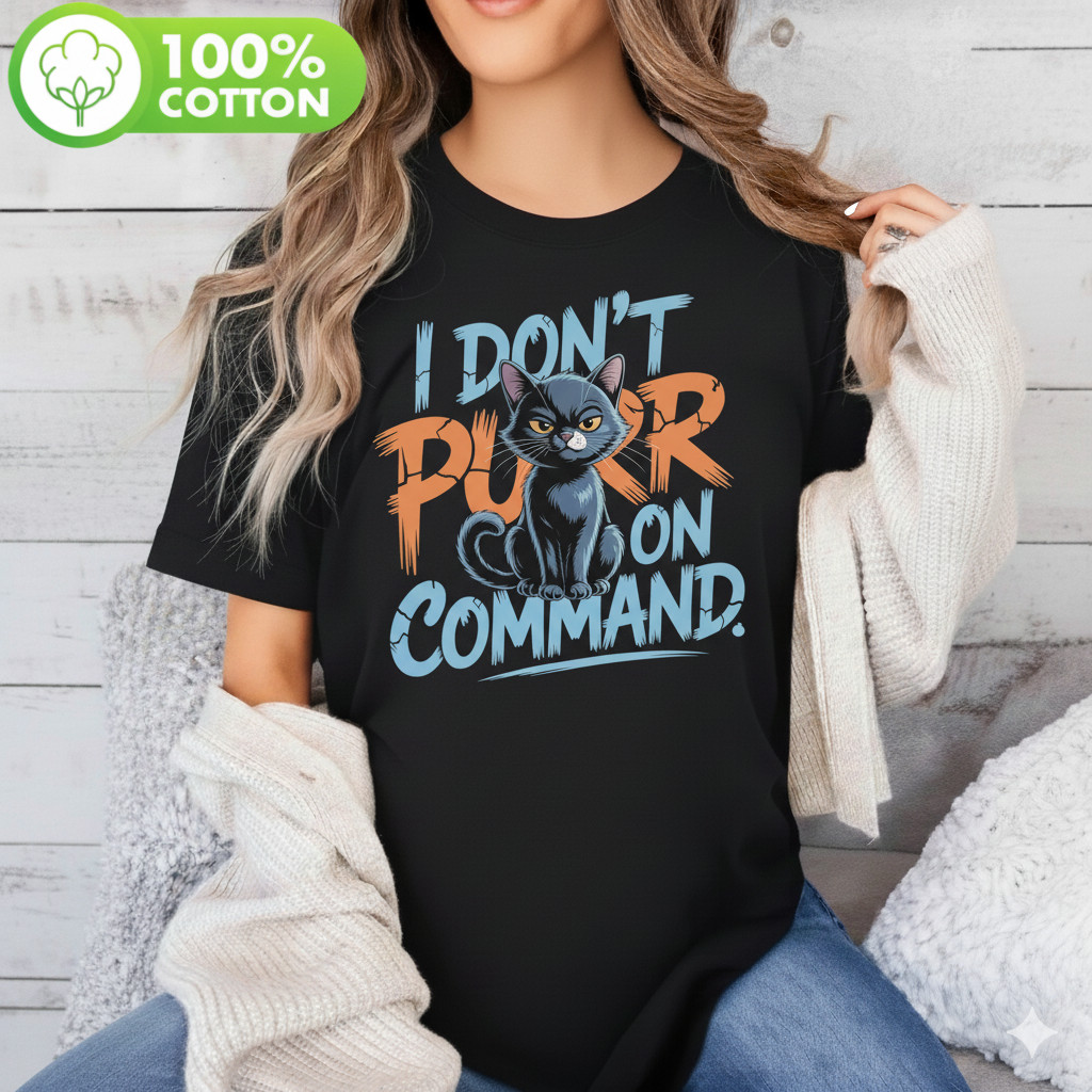 Camiseta Unissex Grumpy Cat Sassy Atitude I Dont Purr Command Engraçada Estampada Confortavel Divertida Fofa Casual