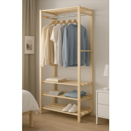 Arara de Madeira Pinus Simples para Quarto, Loja ou Closet