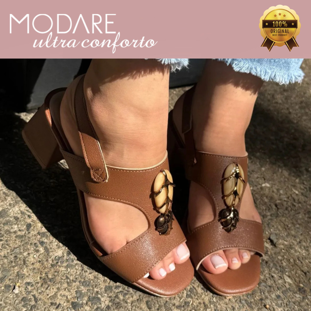 Sandália Feminina Modare Ultraconforto Macia Calce Fácil Ortopédica Salto Bloco Grosso Original