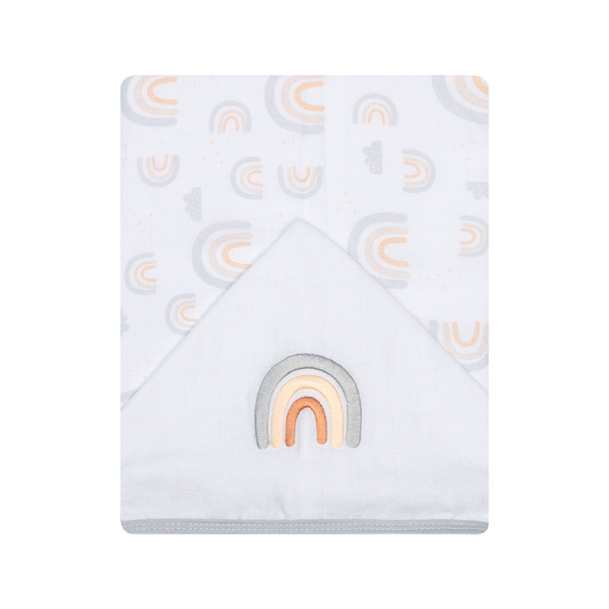 Toalha de Banho Bebê Papi Bordado Arco Íris Bege em Soft 100% Algodão em Oferta na Shopee
