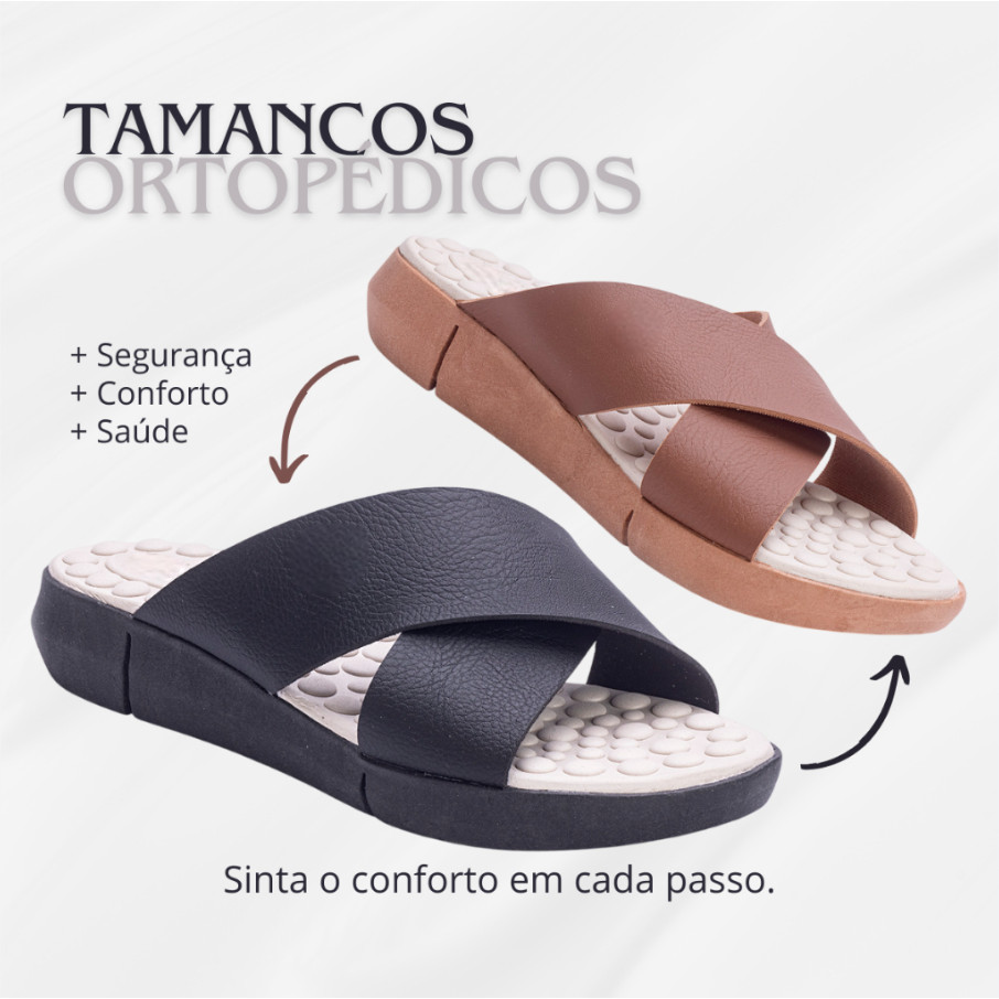 Tamanco Feminino Chinelo Ortopédico Anatômico Massageador Papete Plataforma Confort