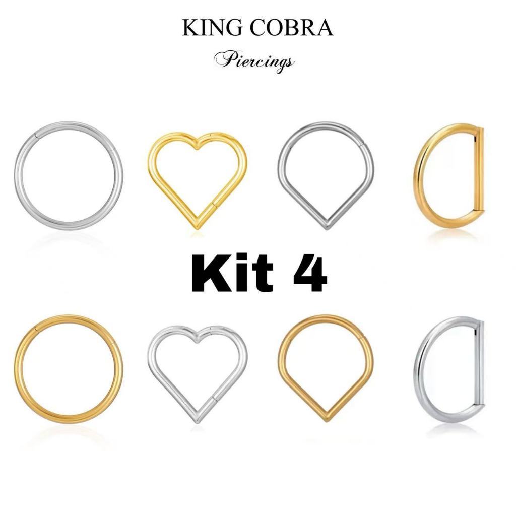 Kit 4 Piercing Argola Aço cirúrgico Redondo/Coração/Gota/Meia Segmento PVD Articulado 8mm Septril, Rook, Conch KB109 em Oferta na Shopee