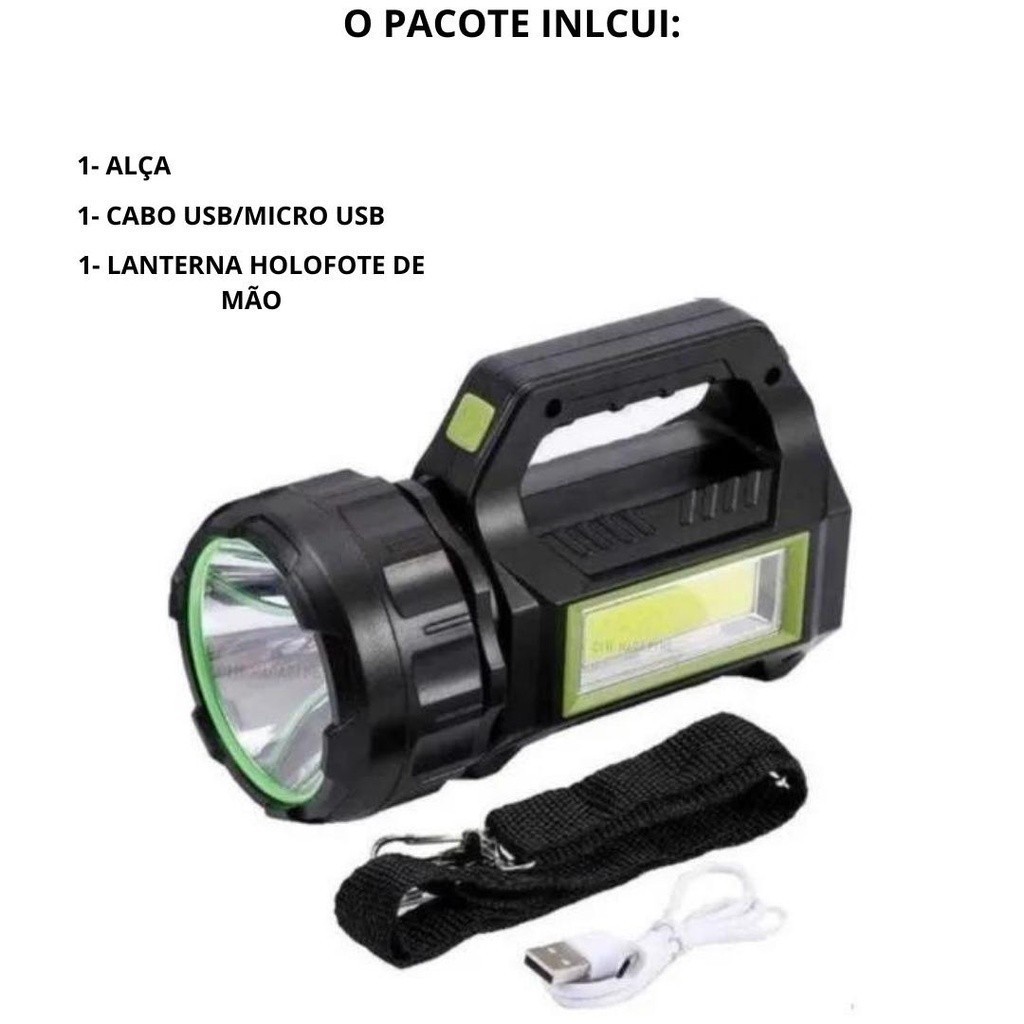 Holofote LED Portátil Super Potente 30W | Lanterna Recarregável P50 + COB | 12h de Autonomia | Power Bank | Camping/Ofic